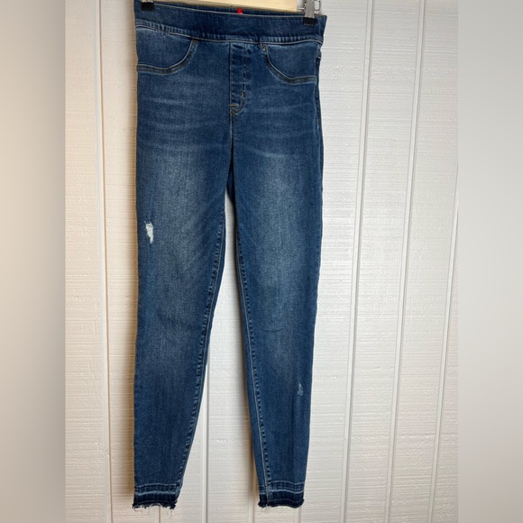 SPANX ANKLE SKINNY Distressed Blue pull-on Jeans Jeggings Size Small - Picture 4 of 11